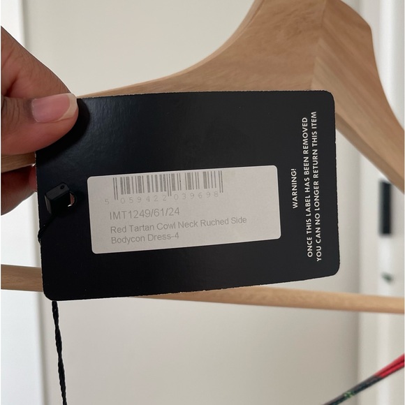 Red Tartan Cowl Neck Ruched Side Bodycon Dress - Picture 3 of 5